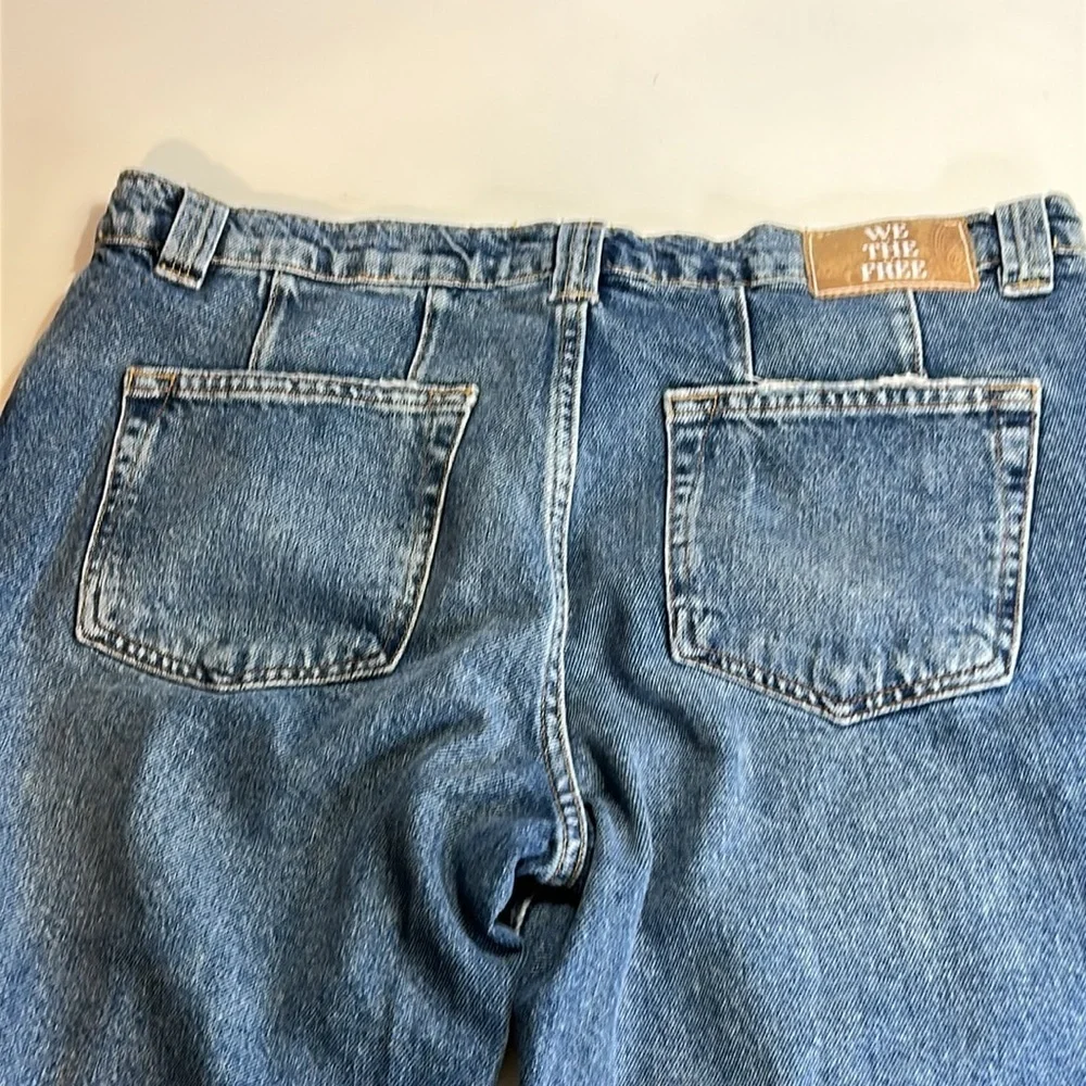 FREE PEOPLE CRVY HIGH WAIST BUTTON FLY BLUE DINEM 100% COTTON SZ 28